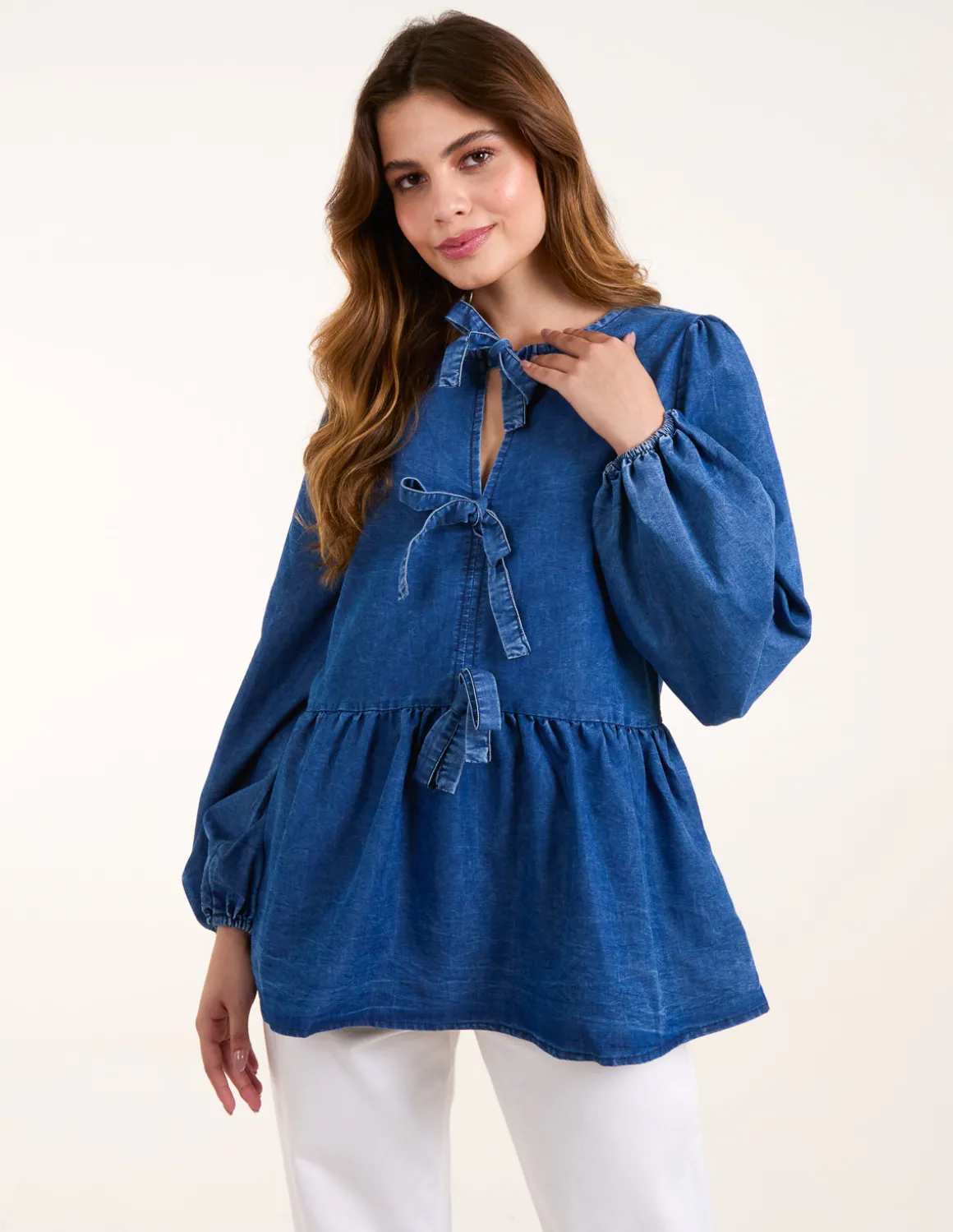 Tie Front Chambray Blouse