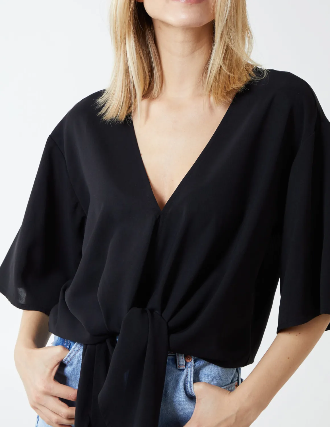 Tie Front Oversized Batwing Top
