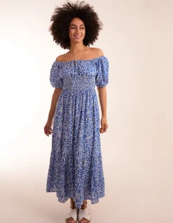 Tie Front Shirred Waist Midi Dress