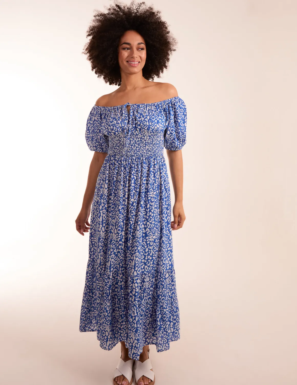 Tie Front Shirred Waist Midi Dress