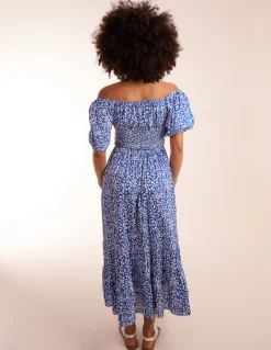 Tie Front Shirred Waist Midi Dress