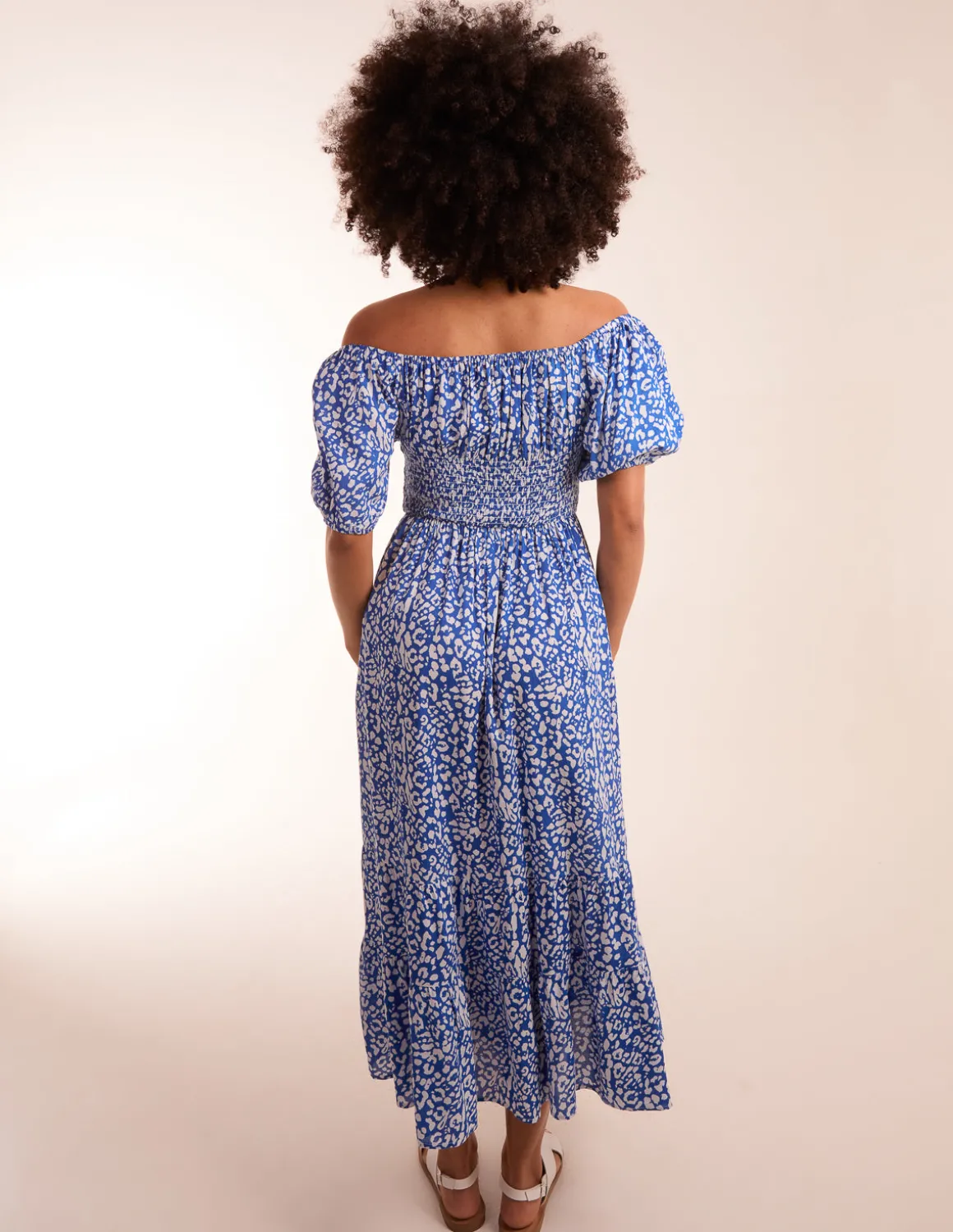 Tie Front Shirred Waist Midi Dress