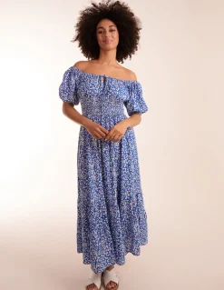 Tie Front Shirred Waist Midi Dress