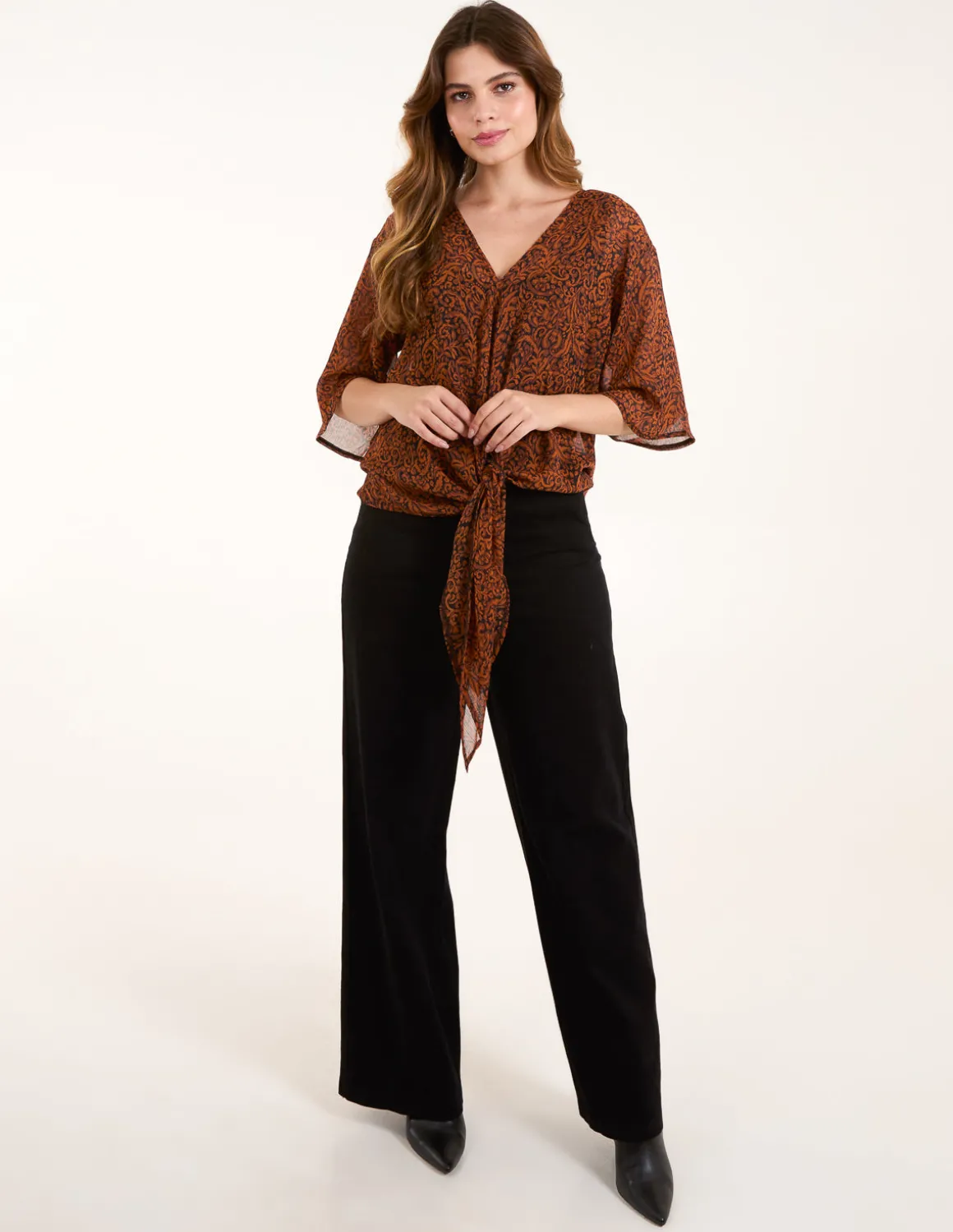 Tie Front V Neck Blouse