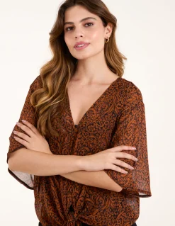 Tie Front V Neck Blouse