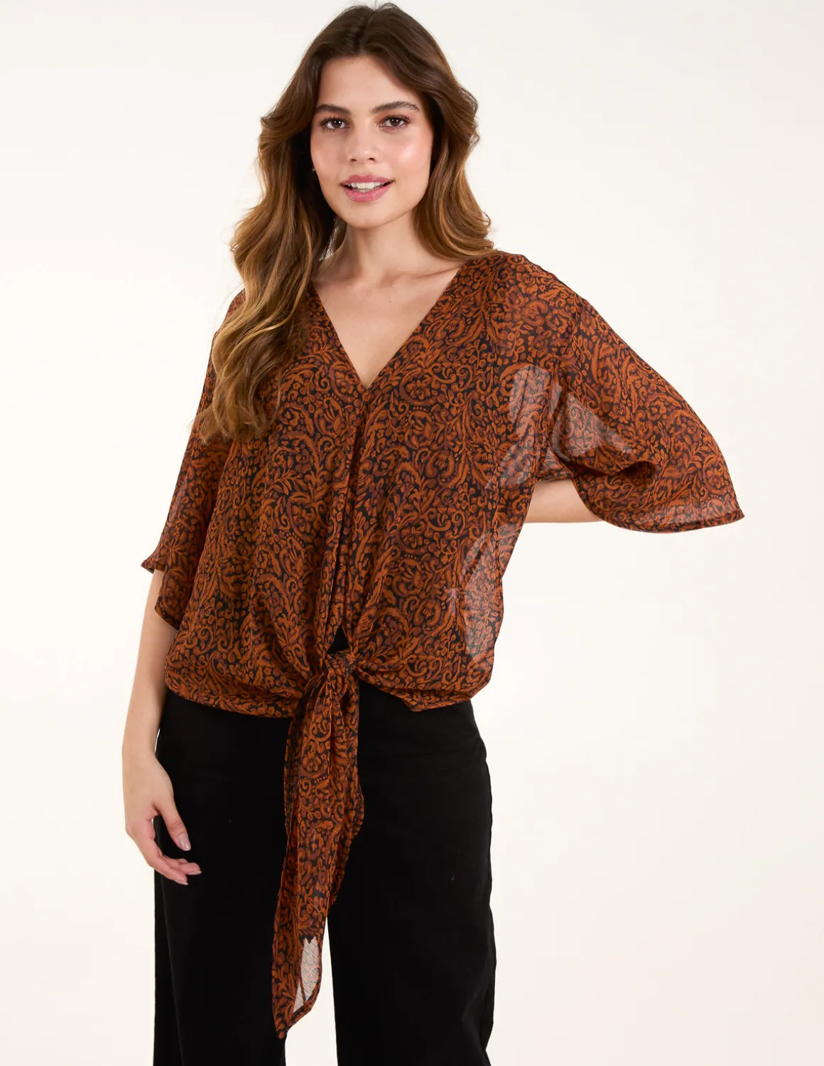 Tie Front V Neck Blouse