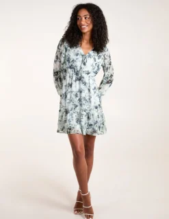 Tie Front Watercolour Mini Dress
