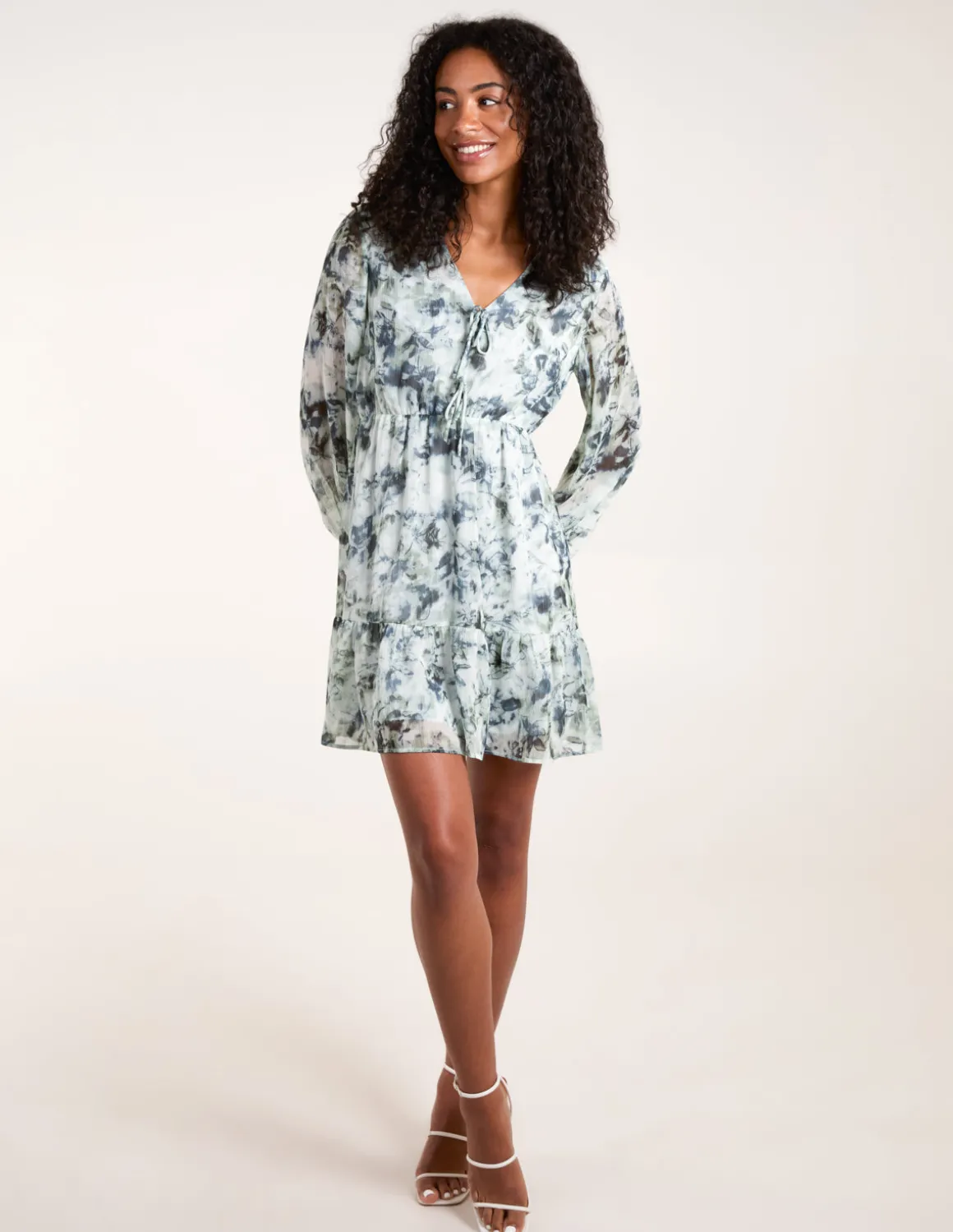 Tie Front Watercolour Mini Dress
