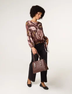 Tie Knot Metallic Chiffon Blouse