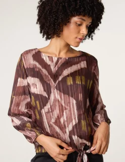 Tie Knot Metallic Chiffon Blouse