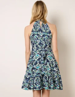 Tiered Halter Neck Aztec Belted Mini Dress