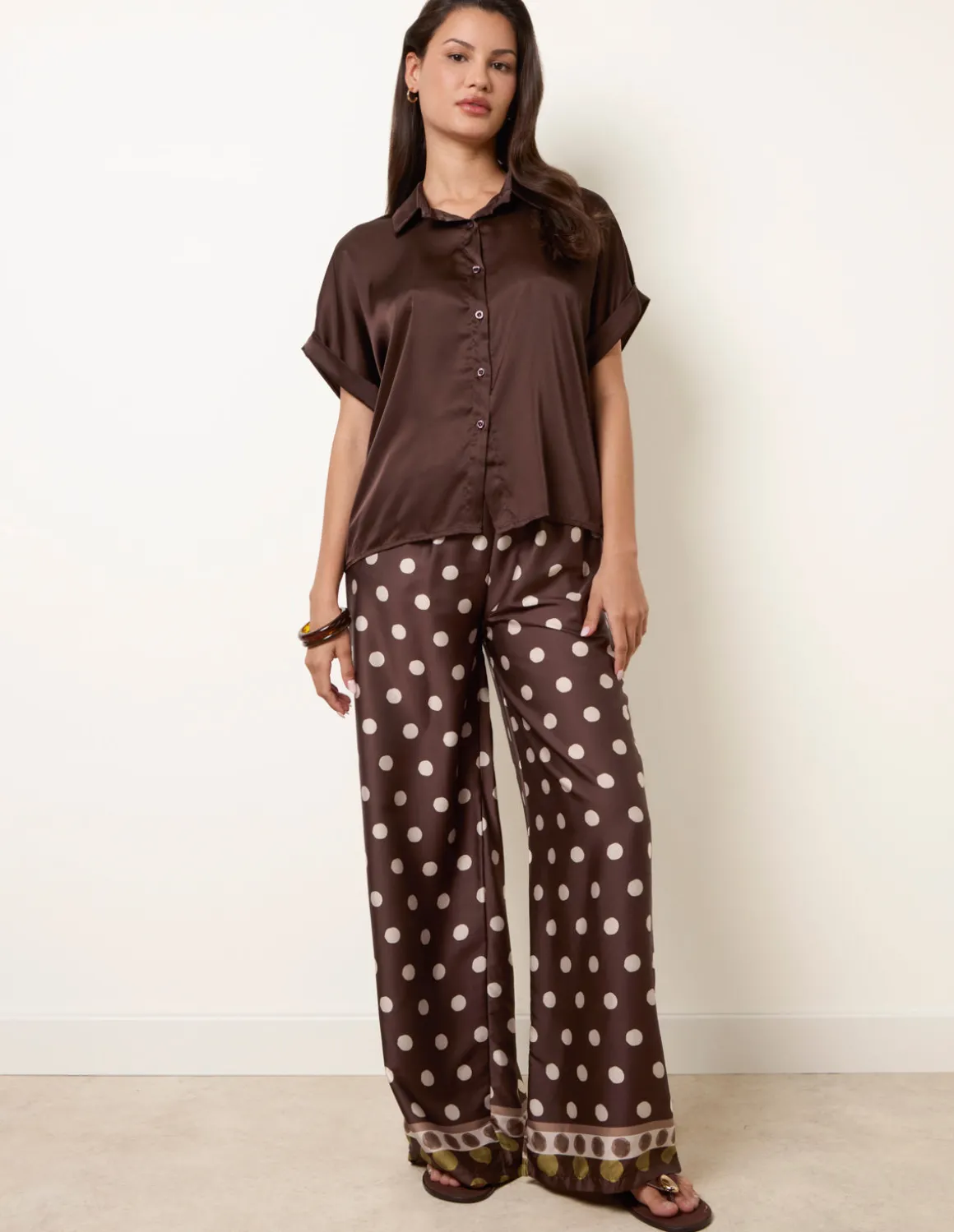 Tie Shirt Polka Dot Trouser Set