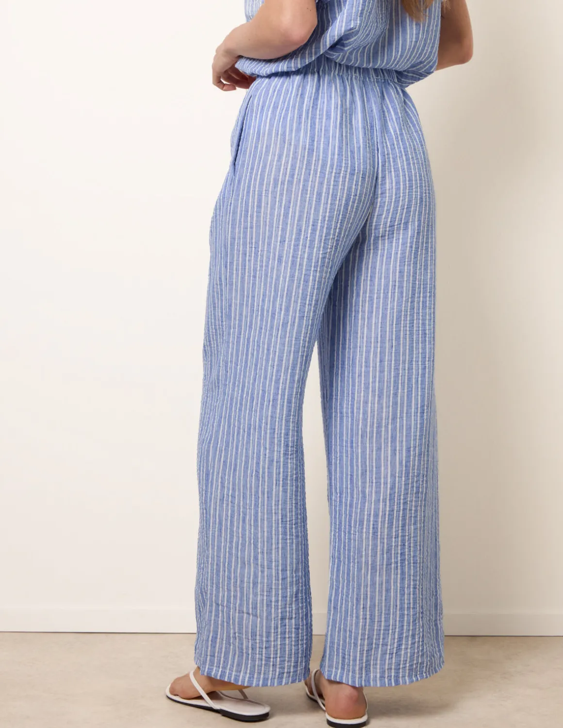 Tie Waist Stripe Wide Leg Trousers