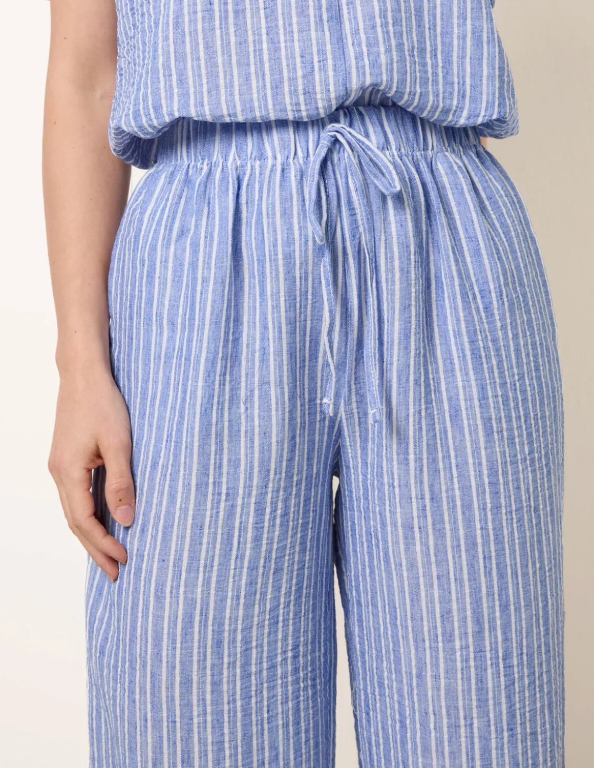 Tie Waist Stripe Wide Leg Trousers