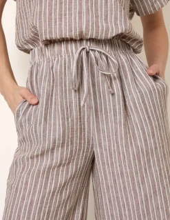 Tie Waist Stripe Wide Leg Trousers