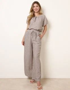 Tie Waist Stripe Wide Leg Trousers
