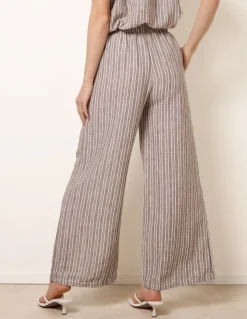 Tie Waist Stripe Wide Leg Trousers