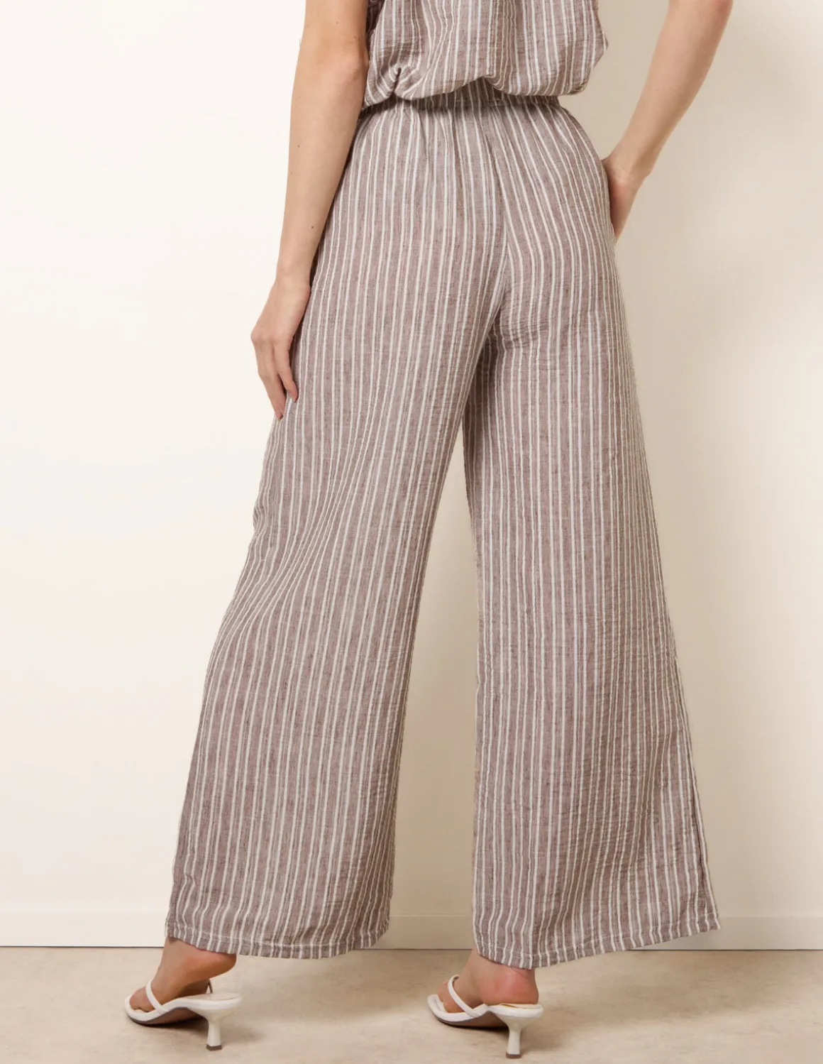 Tie Waist Stripe Wide Leg Trousers
