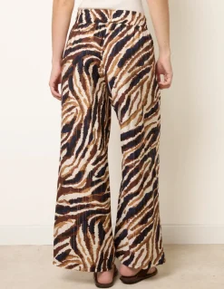 Tiger Print Drawstring Wide Leg Trousers