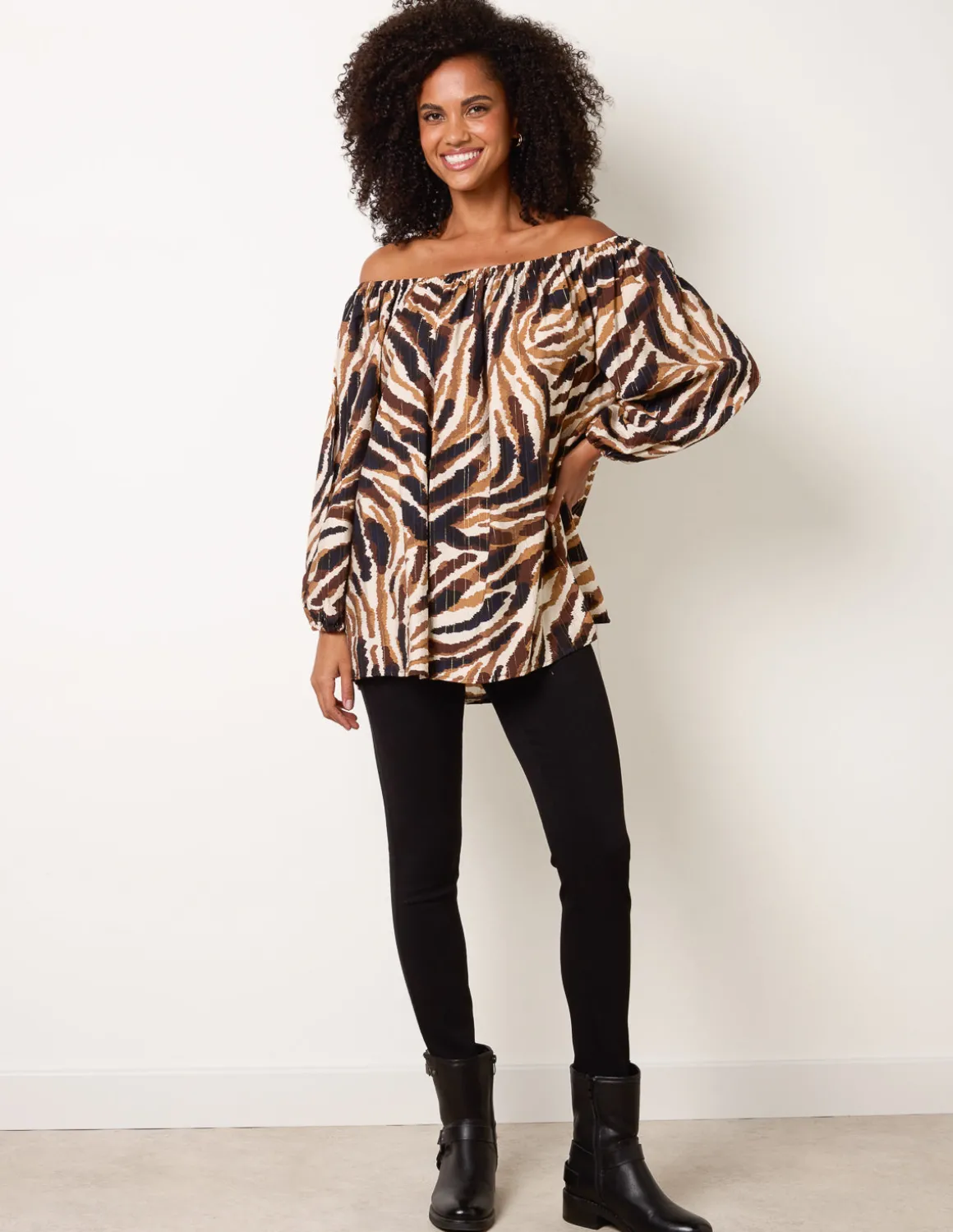 Tiger Print Volume Sleeve Blouse