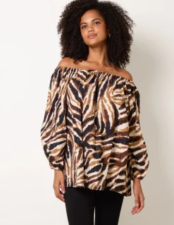 Tiger Print Volume Sleeve Blouse