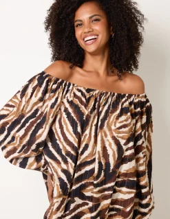 Tiger Print Volume Sleeve Blouse