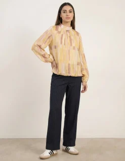 Tile Print Puffball Blouse With Metallic Detail