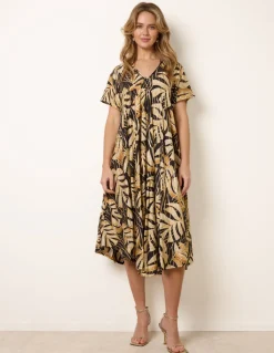 Topical Print Kimono Style Oversized Dress