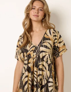 Topical Print Kimono Style Oversized Dress