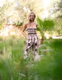 Tribal Print Bardot Tie Neck Jumpsuit