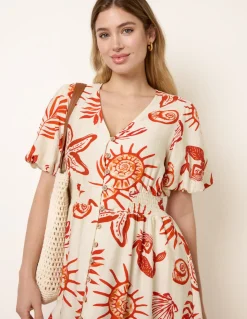 Tropical Button Through Midi Dress