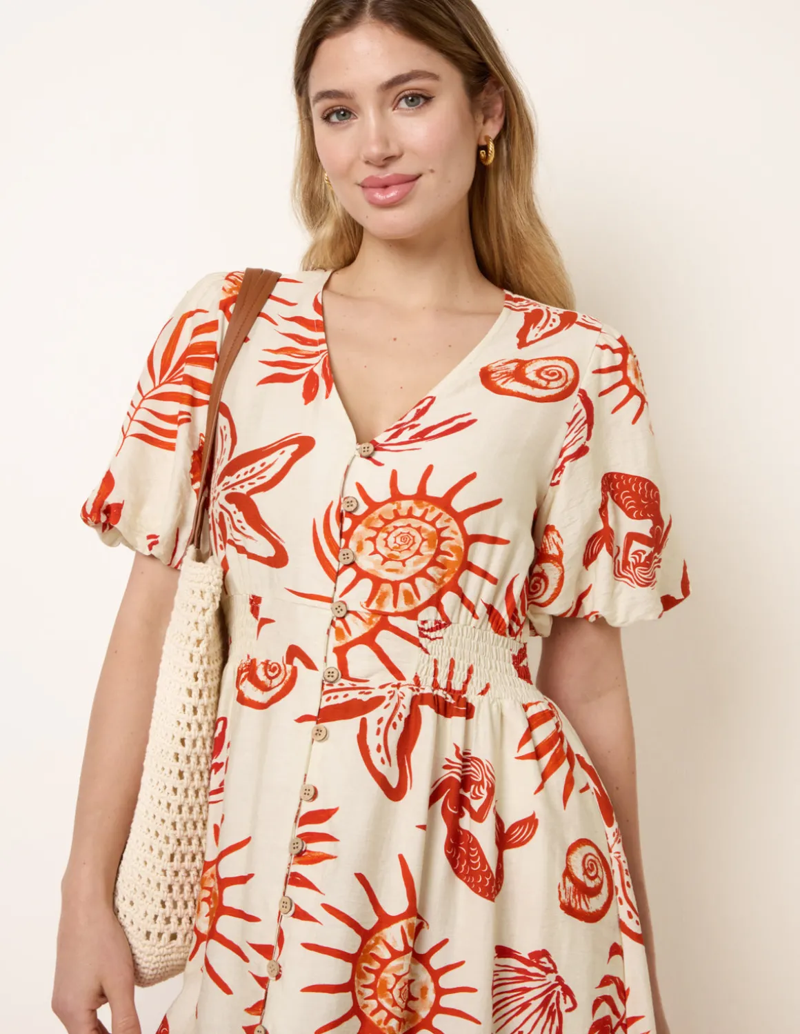 Tropical Button Through Midi Dress