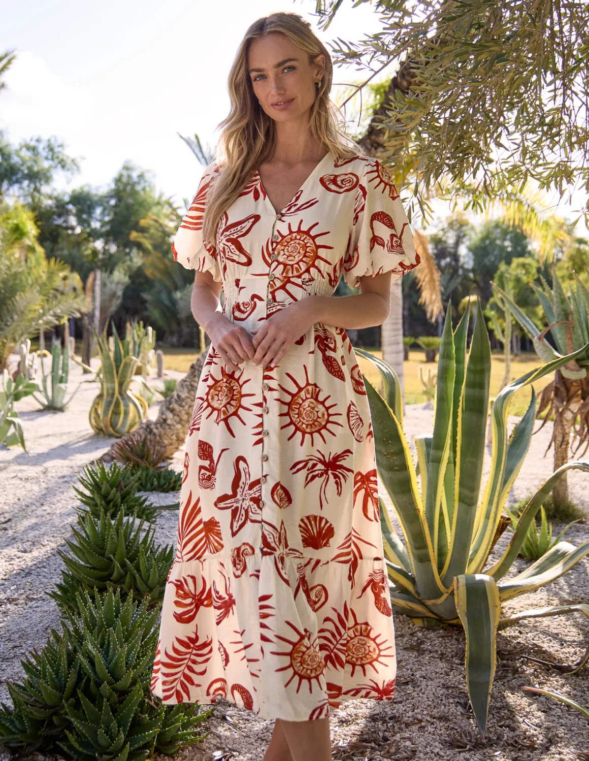 Tropical Button Through Midi Dress