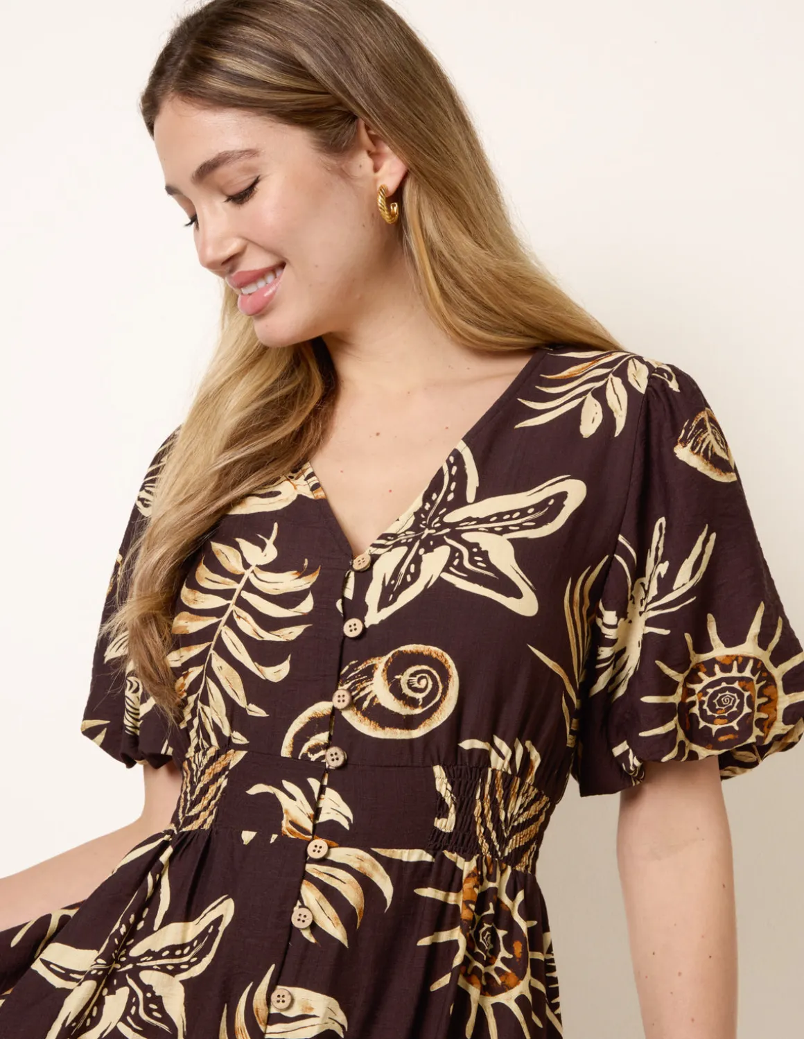 Tropical Button Through Midi Dress