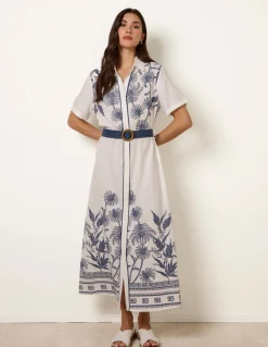Tropical Palm Embroidery Dress
