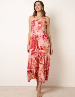Tropical Print Adjustable Strap Maxi Dress