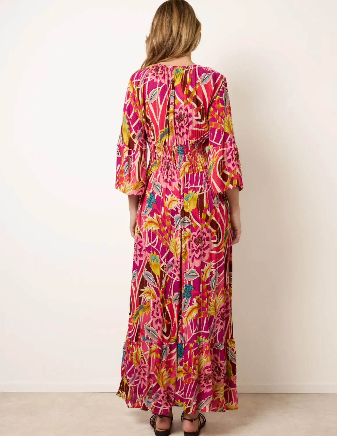 Tropical Print V-Neck Maxi Dress