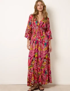 Tropical Print V-Neck Maxi Dress