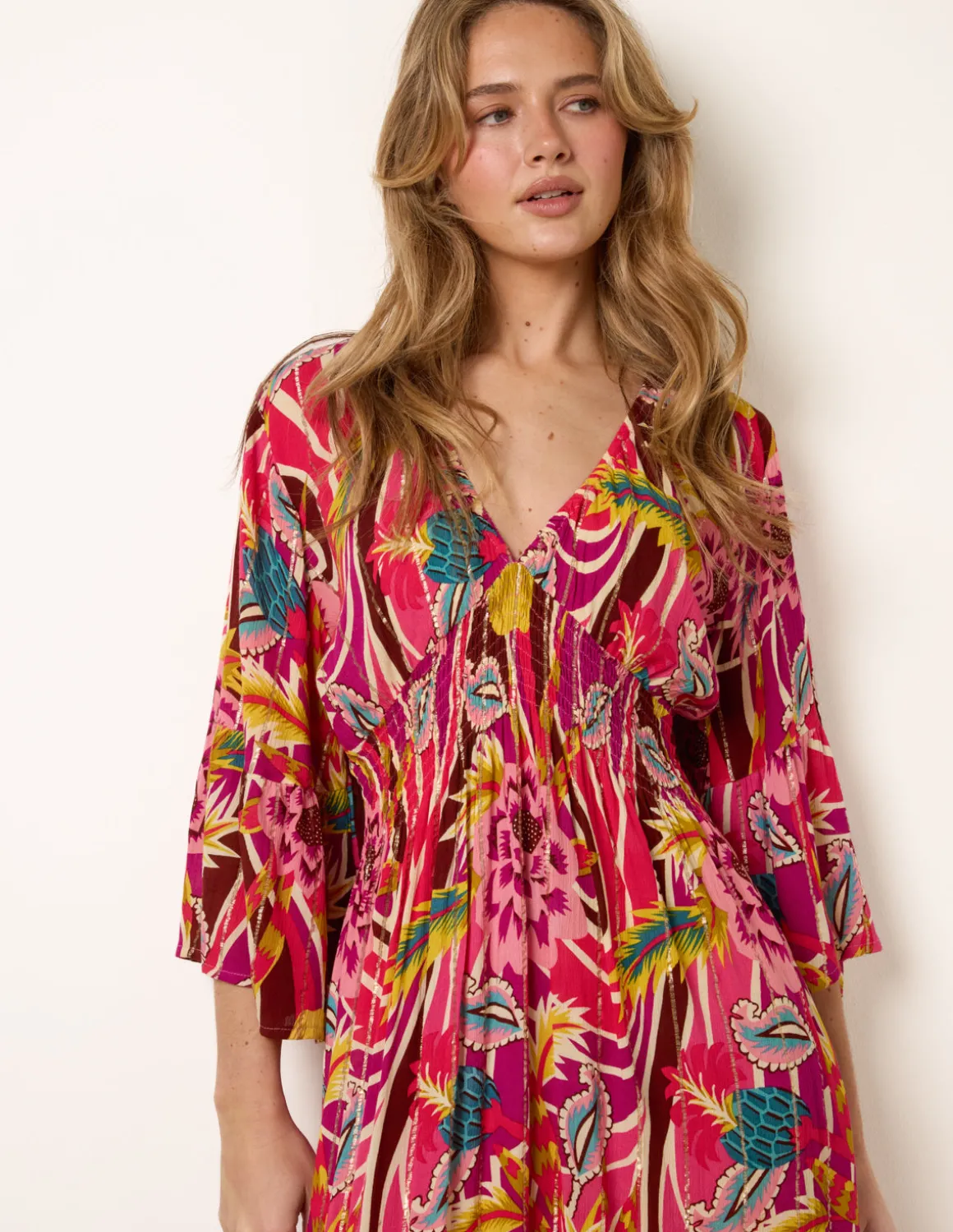 Tropical Print V-Neck Maxi Dress