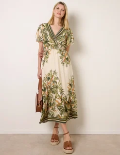 Tropical Print Wrap Front Dress