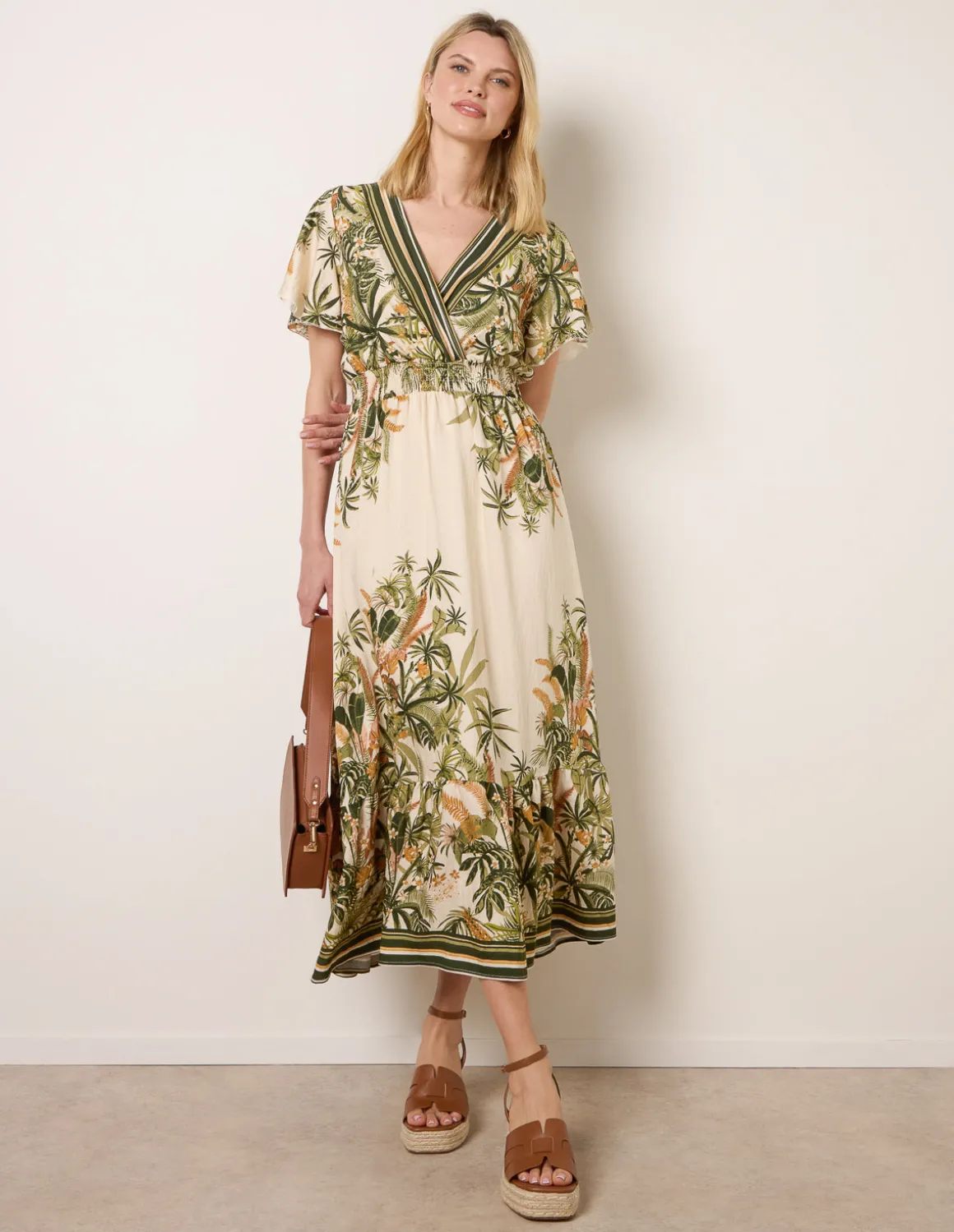 Tropical Print Wrap Front Dress