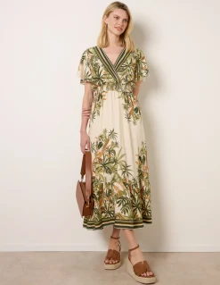 Tropical Print Wrap Front Dress