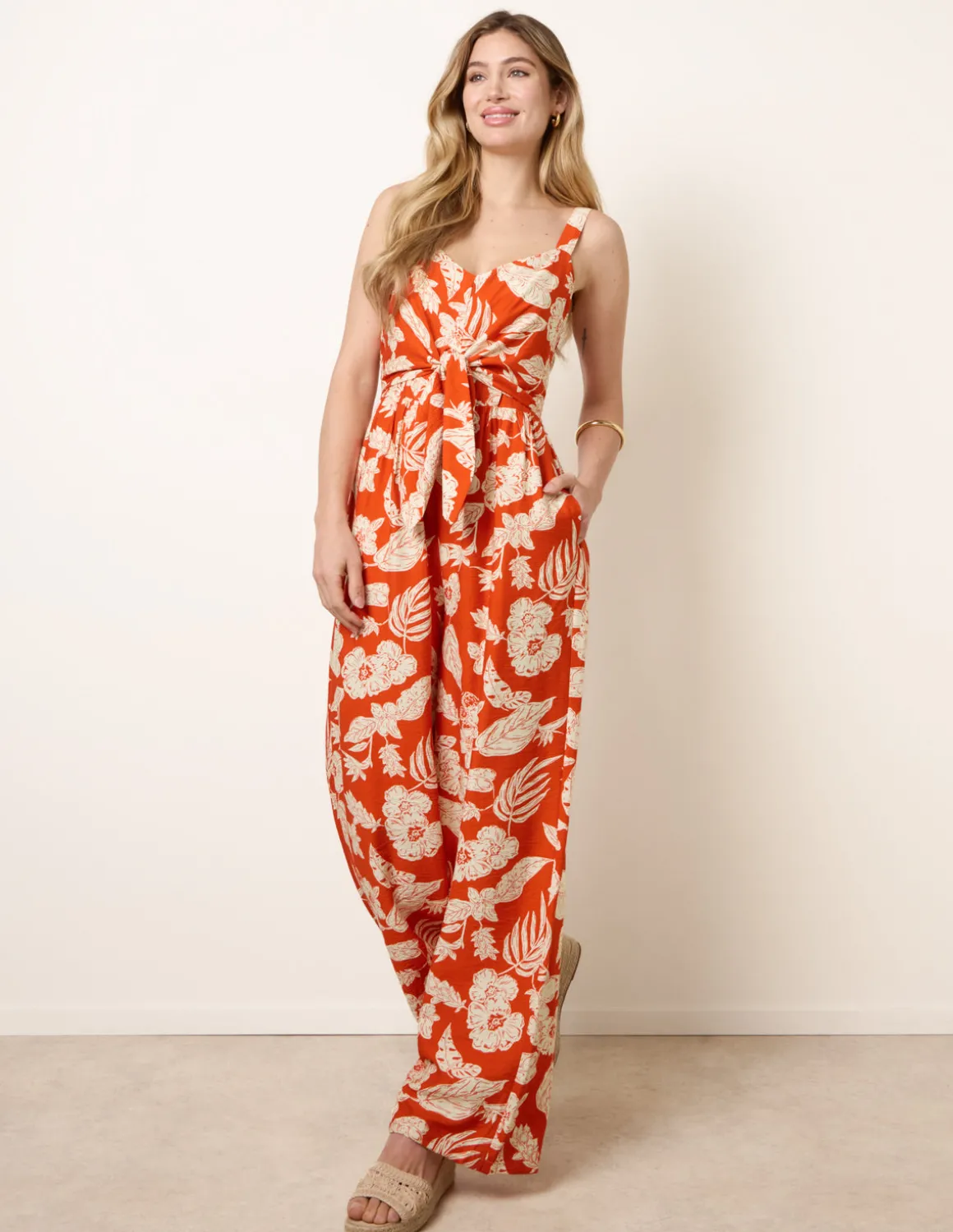 Tropical Tie Front Jumpsuit