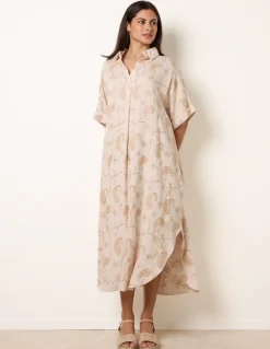 Tunic Style Button Front Dress With Paisley Embroidery