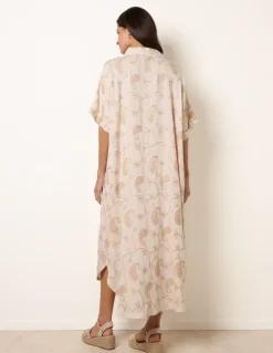 Tunic Style Button Front Dress With Paisley Embroidery