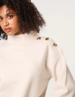 Turtle Neck Shoulder Brooch Detailed Jumper