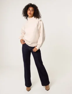 Turtle Neck Shoulder Brooch Detailed Jumper