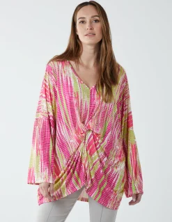 Twist Front Abstract Long Sleeve Top