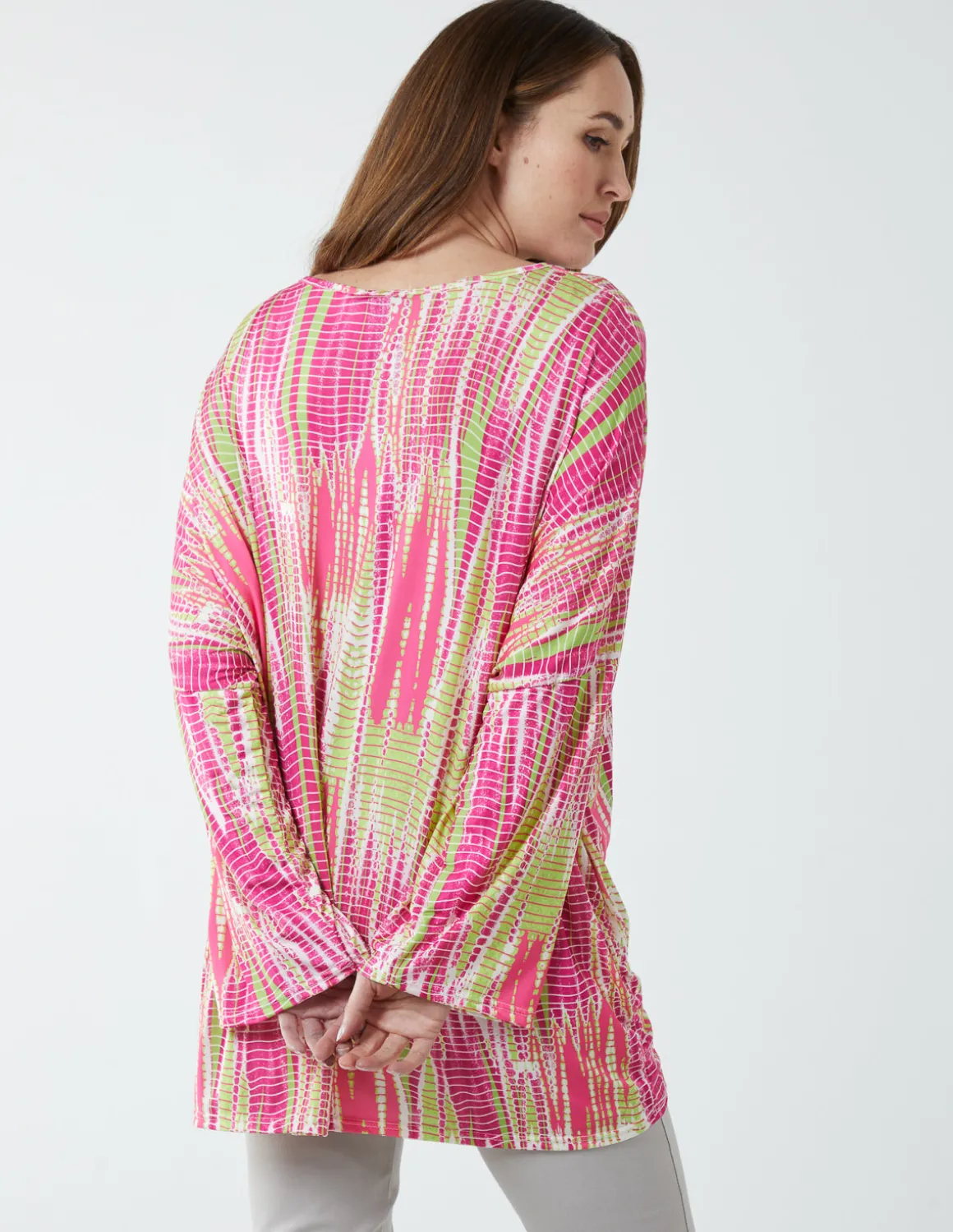 Twist Front Abstract Long Sleeve Top