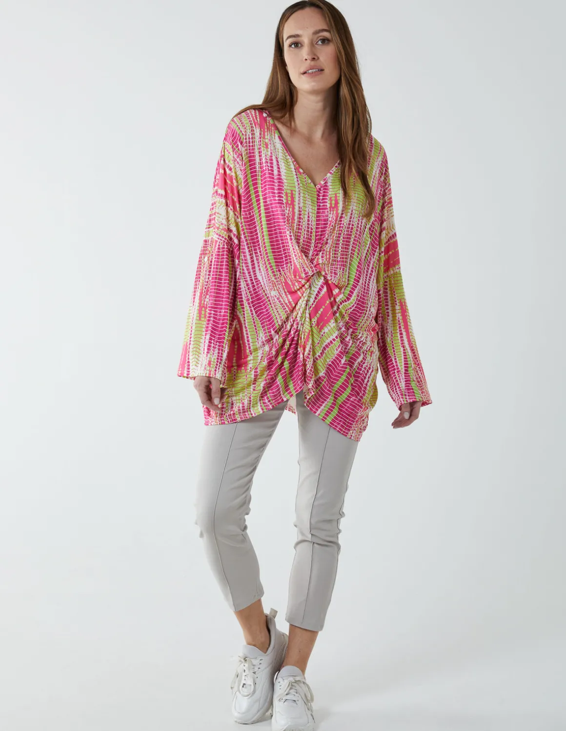 Twist Front Abstract Long Sleeve Top